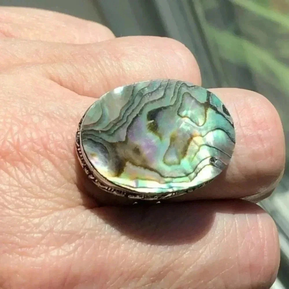 SIZE 7.5 Abalone Oval 925 Sterling Silver Ring NWT